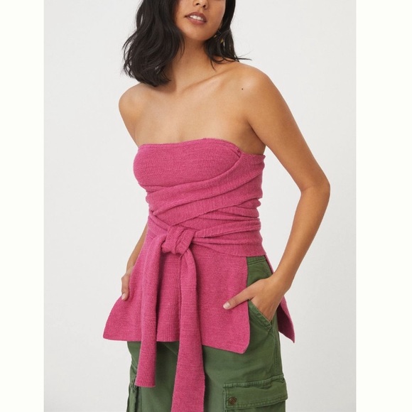 Anthropologie Daily Practice Convertible Sweater Top XL Pink Knit Wrap Halter - Picture 2 of 16